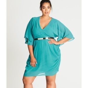XXL / 24 City Chic Teal V-Neck Dress